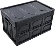 Collapsible Storage Bins, Stackable Containers Heavy Duty Capacity Crates, 55L Trunk Car Organizer, Dorm Room Essentials,Folding Storage Container Box with Lid, Black