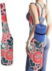 JKLQWH Red Rose Flower Printed Yoga Mat Bag Long Tote with Pockets for Your Yoga Accessories Exercise Yoga Mat Carrier Holder Multi-Functional Storage Bag Holds Most Pilates Mats