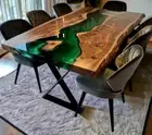 Resin River Dining Table , Epoxy Table , Live Edge Table Top , Clear Epoxy Table