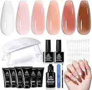 beetles Gel Polish Poly Nail Gel Kit with Uv Light Starter Kit-6 Colors Clear Nude Pink Neutral Spring Colors All In One Kit Poly Nail Extension Gel Set Builder Hybrid Jelly Gel with Base Top Coat