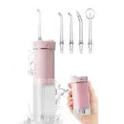Portable Mini Water Dental Flosser for Teeth Cleaning Travel Oral Irrigator with Telescopic Water Tank, 4 Modes IPX7 Waterproof Design, Pink
