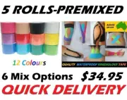 Kinesiology Tape Sport Muscle KT tape x5 Rolls Mixed 5cmx 5mtr (inZip seal bag)
