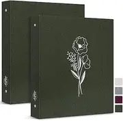 Lanpn Aesthetic Letter Size A4 3 Ring Binder 2 Packs, Linen Cover 1 inch Round Rings Can Holds 8.5" x 11" Paper for Home Office School Journaling Collections (Green)