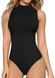 [Generic] Women's Turtle Neck Mock Neck Sleeveless Slim Fit Bodysuit Tops Jumpsuit