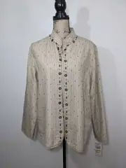NWT ALFRED DUNNER SZ 14 OPEN FRONT IVORY Tan Striped Jacket