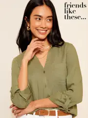 Friends Like These Green Long Sleeve Button Through Shirt with Linen (AY9265) | $69