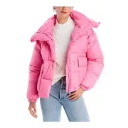 AQUA Cire Wonder Short Puffer Jacket Women's XL Punch Pink Zip/Snap Closure L/S~