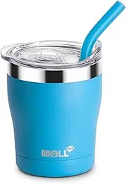 Mollcity Kids Cup with Straws and Lids-260ML/9 oz Stainless Steel Double Wall Insulated Water Cup for Kids Spill Proof Tumblers, BPA Free(Sky Blue)