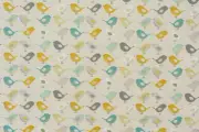 Oilcloth Tablecloth Scandi Birds Ochre Coated Cotton Wipe clean