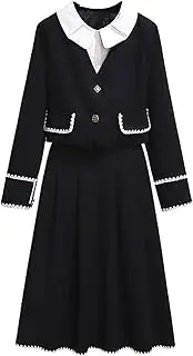 [UKTZFBCTW] Small Fragrant Style Dress for Women Spring Black Skirt Two-Piece Set