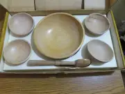 VINTAGE JERYWIL SET OF 6 WOODEN TIDBIT BOWLS& SCOOP ORIGINAL BOX