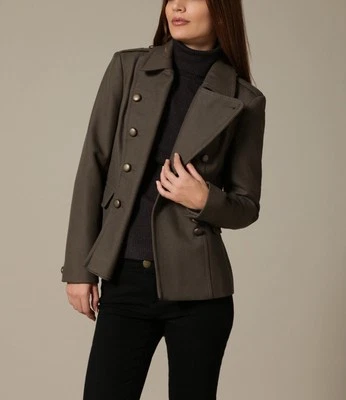 French Connection Erno Wool Short Military Jacket In Army Green. Size 8. $298