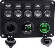 GRARRO 5 Gang 12V/24V Inline-Fuse Box LED Switch Panel Dual USB Car Boat Truck, 463296