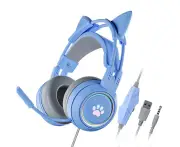 Gaming Headset RGB Light PC Wired Stereo Headphones Pink Cat Ear with Microphone for Laptop/ PS4/Xbox One Controller - Blue