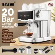 Espresso Coffee Machine 20 Bar Stainless Steel Portable Latte Cappuccino Maker 2L Home Office Cafe Milk Frother Preheating Temp Time Display Maxkon