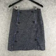 Warehouse Skirt Womens 10 Blue Black Textured Straight Pencil Office NEW 9035