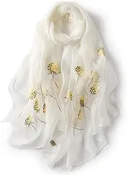 [Anvevkn] Women's Silk Embroidered Scarf Lightweight Shawls and Wraps for Weddings Fashion Elegant Pashmina Shawl Embroidered Scarves