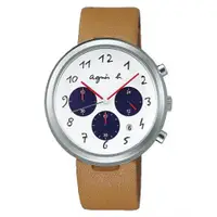 在飛比找ETMall東森購物網優惠-【agnes b.】法式休閒時尚皮帶腕錶-白x咖啡(VD53