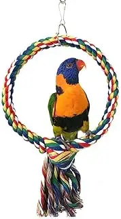 Bird Swing Perch Cotton Rope Ring Toy for Parrot Budgie Parakeet Cockatiel Conure Lovebird Finch Canary Cockatoo African Grey Macaw Eclectus Amazon Cage Perch Stand