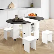 Luxsuite 5 Piece Folding Dining Table Set 4 Chairs Drop Leaf Table with Wheels for Kitchen Dinner Room Outdoor Camping Picnic
