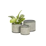 3pc A.FRESCO Metal Striped Indoor/Outdoor Garden Planters/Pot Round Set Grey