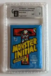 1974 Topps Monster Initial Stickers Wax Pack Topps Vault GAI 7 NM