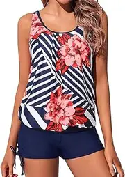 [Generic] Tankini Swimsuits for Women 2 Piece Bathing Suits Tops with Boyshorts Modest Loose Fit Swimwear