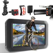 VSYSTO Bicycle Rear View Camera, WiFi GPS 4 Inch Screen HD 1080P Selfie and Rear Camera Waterproof Handlebar Wired Controller Bike Mirror, Assisted Driving Mode, Temperature and Calorie Display (F3)