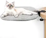 Cat Desk Bed-Sturdy Mounted Cat Hammock with Clamps, Soft Flannel Fabric, Supports Up to 44 lbs, Spacious Sleep Area Square Desk Perch for Kitten,Removable Washable Modern Furniture for Home Office