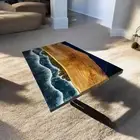 modern Epoxy Resin Dining Table – Acacia Wood Live Edge Entryway or Sofa Table