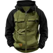 Men's Autumn Winter Hoodies Zipper Patchwork Fleece Jacket Warm Thick Outdoor