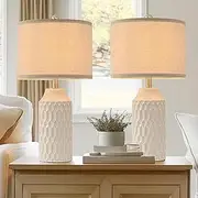 Easebri 22 Inch Modern Ceramic Table Lamps Set of 2, White Lamps for Living Room, Tall Lamps Set for Bedroom, White