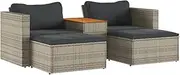 [vidaXL] 5-Piece Outdoor Sofa Set - Gray Poly Rattan with Acacia Table, Cushions Included, Modular Lounger for Patio/Garden