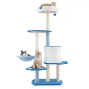Costway 137cm Tall Modern Cat Tree Tower Cat Climbing Stand 6-Tier Cat Furniture Blue