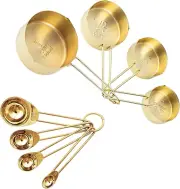 Gold Measuring Cups and Spoons Set, 8 PCS Metal Measuring Cups and Stainless Ste