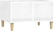 'vidaXL Scandinavian Style Coffee Table in High Gloss White with Wooden Legs, Rectangular Side Table with Storage Space.