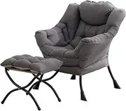 Tiita Lazy Chair with Ottoman, Modern Large Accent Lounge Chair, Leisure Sofa Armchair with Ottoman, Reading Sofa with Footrest for Bedroom, Living Room, Dorm Rooms, Garden and Courtyard (Grey)