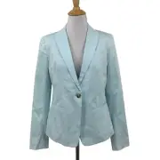 Banana Republic Blazer Womens 4 Sky Blue One Button Padded Shoulders Sateen