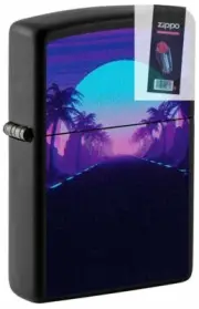 Zippo 49809 Windproof Sunset and Palm Trees UV Black Lighter + FLINT PACK