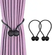 EastFreyr Magnetic Curtain Tiebacks, Decorative Curtain Clips Rope Holdbacks Tie Backs for Home Office Window Decoration, No Drilling and Holes Required (Black 2 Pack)