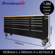 Black 72" 15 Drawer Work Bench Cabinet Wood Top Steel Toolbox Tool Trolley