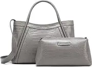 [NEWBELLA] Kelly Tote Bag for Women with Zipper, Large Vegan Leather Hobo Bag with Shoulder Strap and Purse, Crocodile Pattern