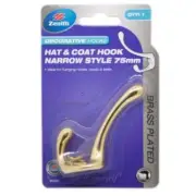Zenith Hat & Coat Hook Narrow Style Brass Plated 75mm WIC0247