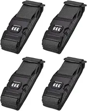 uxcell Luggage Straps Suitcase Belts with Buckle, Combination Lock, 2Mx5cm Adjustable PP Travel Packing Accessories, Black 4Pcs