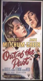Modern FILM POSTER Postcard: OUT OF THE PAST (Robert Mitchum, Jane Greer).