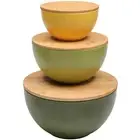 Salad Bowl Set 3 Bamboo Lids Mixing Bowl Set Nesting Bowls Space Saving Storage