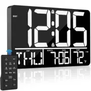 13" Digital Wall Clock Large Display with Remote, 25 Ringtones, Temperature, ...