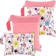 3PCS Wet Dry Bag Reusable Waterproof Wet Bag Zipper Closure Mess Proof Baby Diaper Wet Bag for Baby Cloth Diapers Breast Pump Parts Waterproof Reusable Wet Bag for Travel Storage (Pink)