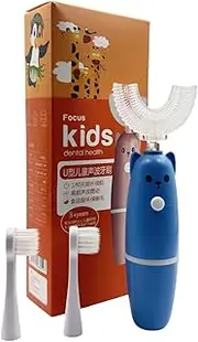 Ariie Ultrasonic Kid's U-Shaped Electric Toothbrush, IPX7 Waterproof, Waterproof Battery Powered 360 Oral Teeth Cleaning Design, Automatic Toddler Toothbrush with Food Grade Soft Silicone Brush Head