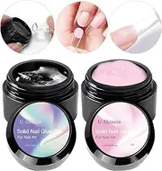 [U-Shinein] Solid Nail Glue Gel, Clear Pink Nail Tips Glue Gel Acrylic Nails, Press on Solid Glue Gel, Nail Art Manicure Glue Gel, Need UV/LED Lamp Longer Cure 2x10ml